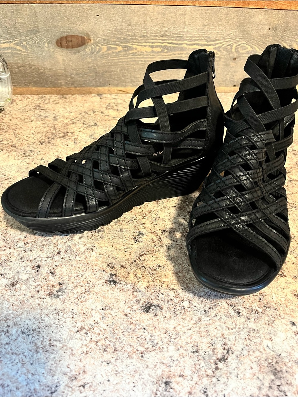Skechers Woven Strappy Wedge Sandals - Black Size 8.5